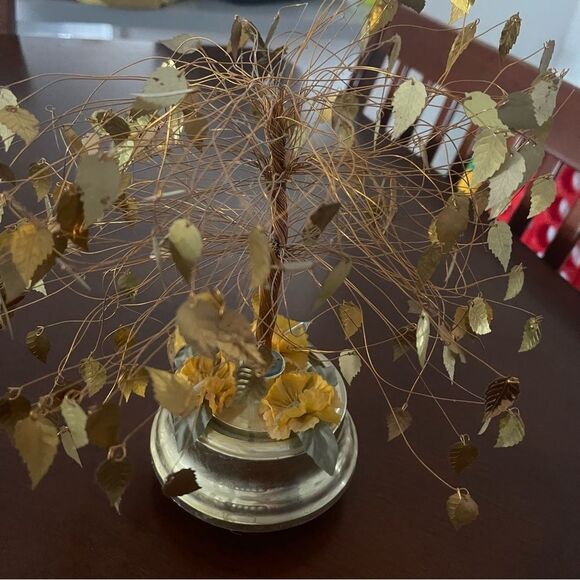 Vintage MCM Copper Wire Gold Leaves Dream Wish Tree Music Box - Picture 4 of 11